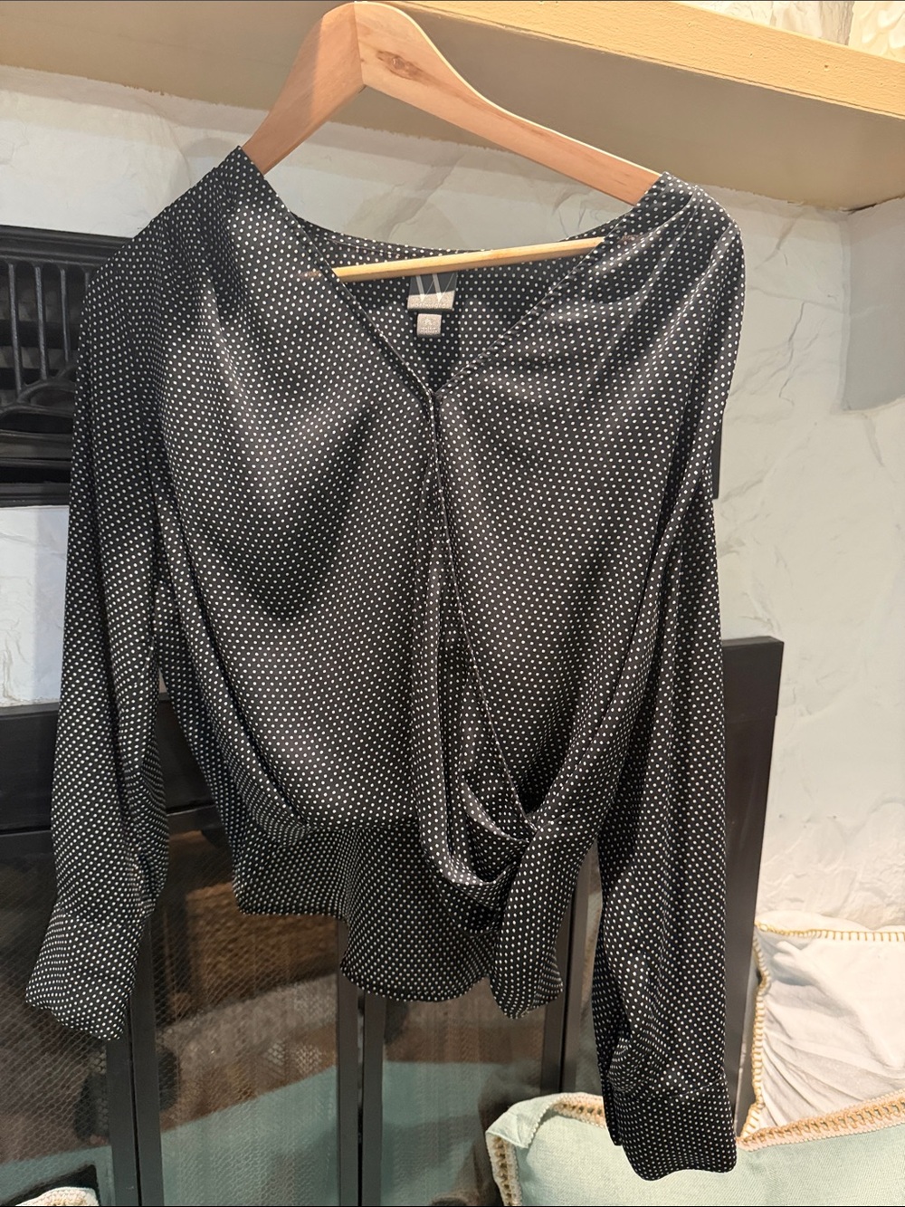 Worthington Black Polka Dot Twist-Front Blouse